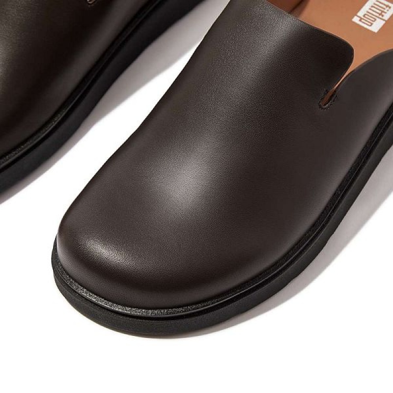 Brown Men's FitFlop Gen-Ff Leather Mules | 086STRZFU