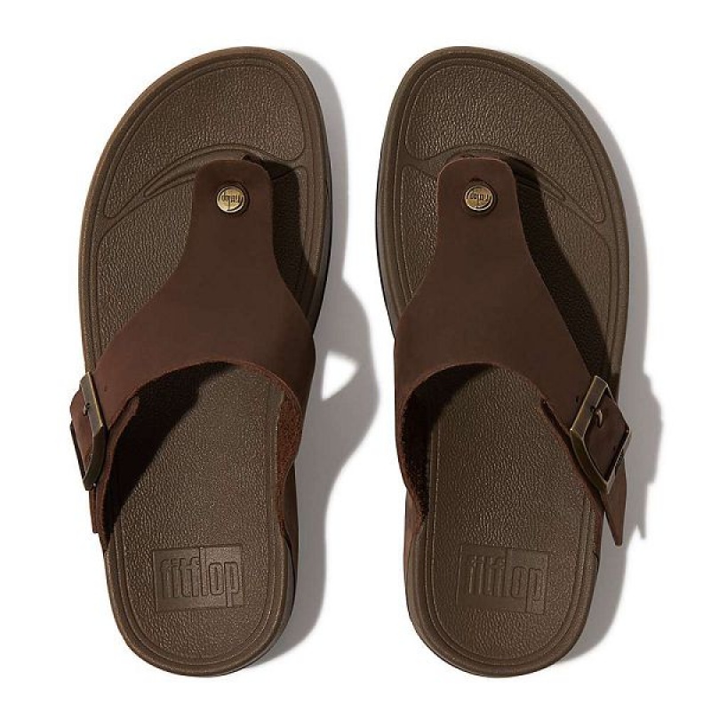 Brown Men's FitFlop Trakk Ii Buckle Nubuck Toe-Posts Sandals | 902NFTKBC