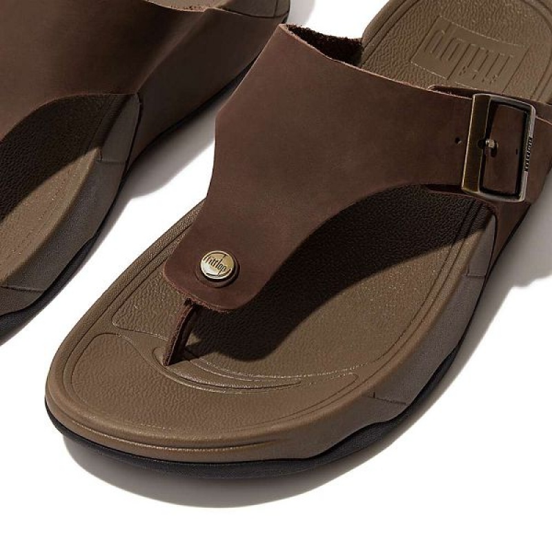 Brown Men's FitFlop Trakk Ii Buckle Nubuck Toe-Posts Sandals | 902NFTKBC