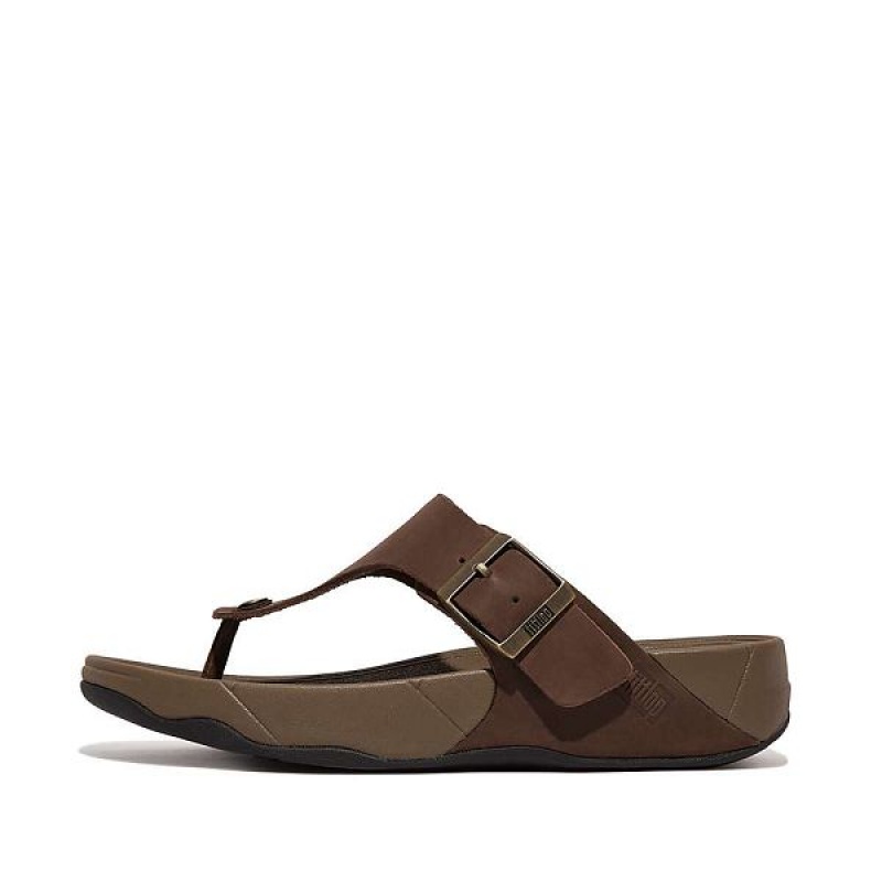 Brown Men\'s FitFlop Trakk Ii Buckle Nubuck Toe-Posts Sandals | 902NFTKBC