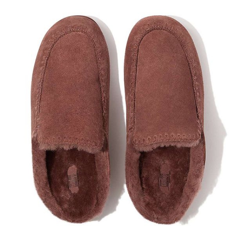 Brown Women's FitFlop Chrissie Ii Haus Shearling Lined Suede Slippers | 413PUEJFK