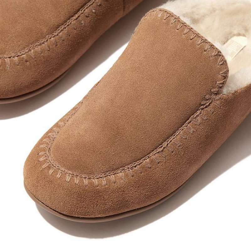 Brown Women's FitFlop Chrissie Ii Haus Shearling Lined Suede Slippers | 603BFIMQS