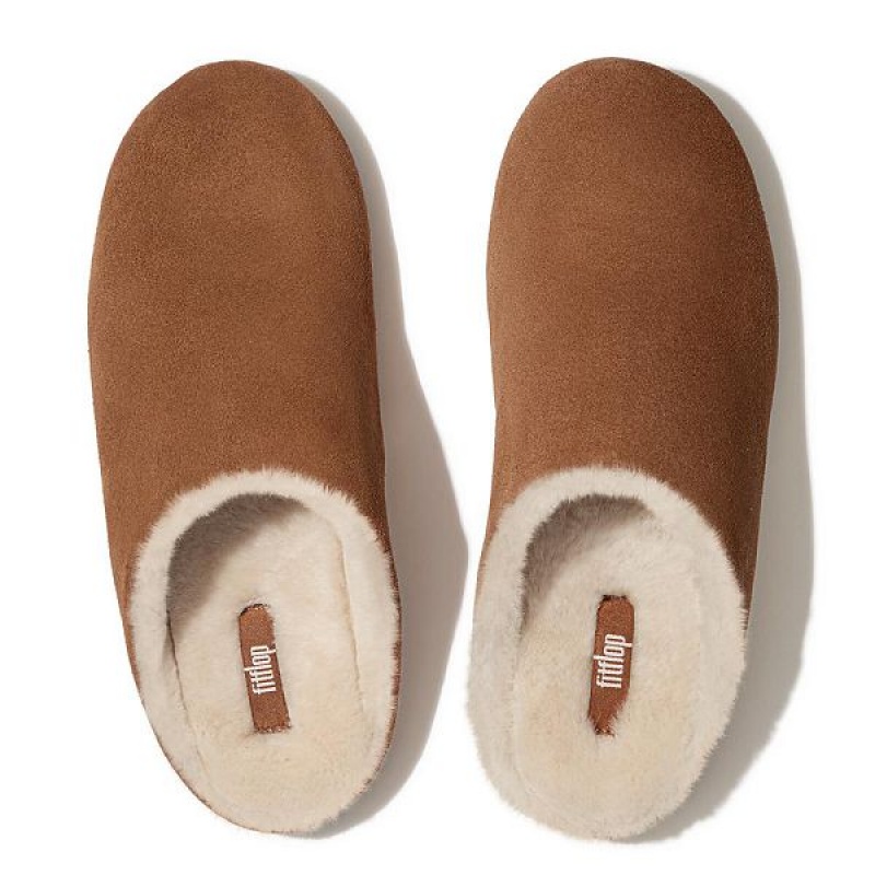 Brown Women's FitFlop Chrissie Shearling Suede Slippers | 812DBOLHI