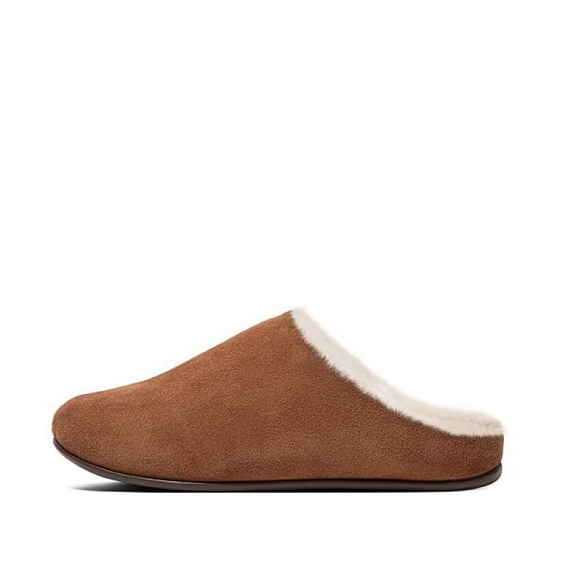 Brown Women\'s FitFlop Chrissie Shearling Suede Slippers | 812DBOLHI