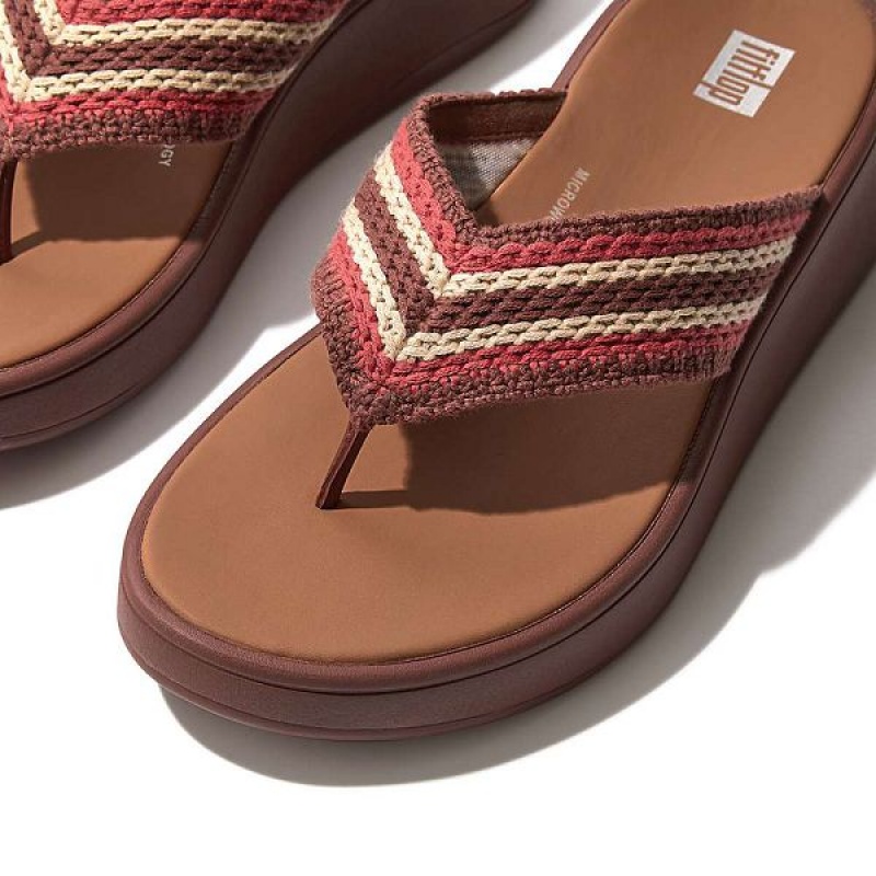 Brown Women's FitFlop F-Mode Crochet Flatform Toe-Post Sandals | 285RZDLPF