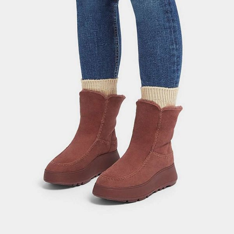 Brown Women's FitFlop F-Mode Double Faced Shearling Flatform Boots | 241WTACLP