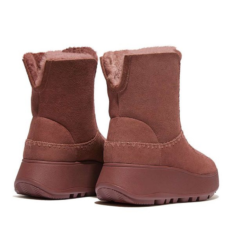 Brown Women's FitFlop F-Mode Double Faced Shearling Flatform Boots | 241WTACLP