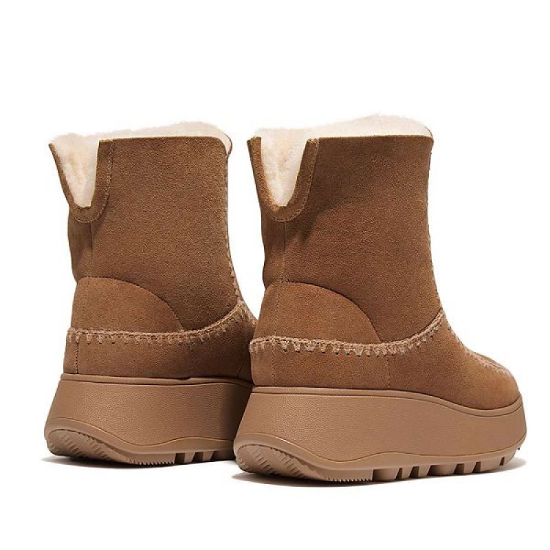 Brown Women's FitFlop F-Mode Double Faced Shearling Flatform Boots | 253NOWPHT