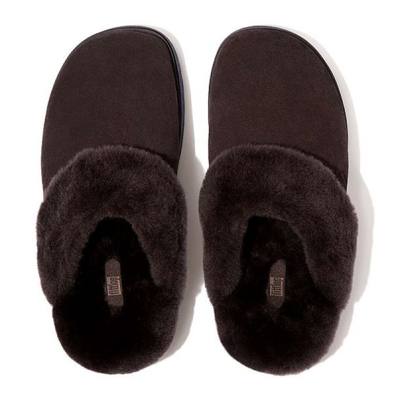 Brown Women's FitFlop Gen-Ff Shearling Collar Suede Slippers | 635VGELKT