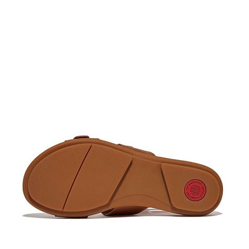 Brown Women's FitFlop Gracie Buckle Two Bar Leather Slides | 915FIUYXQ