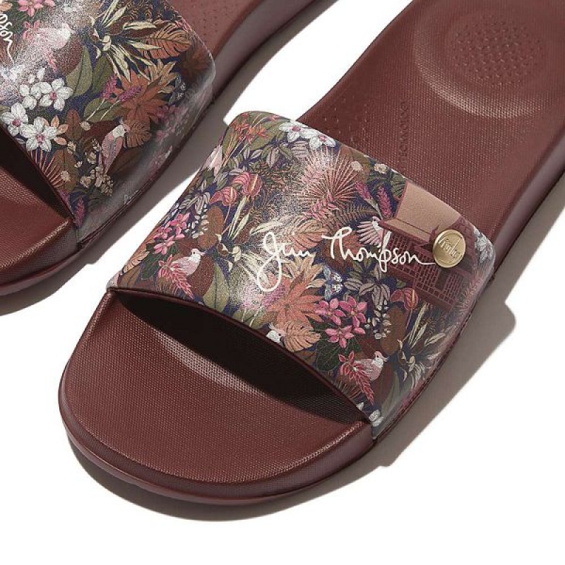 Brown Women's FitFlop Iqushion X Jim Thompson Limited Edition Slides | 384XNJHPO