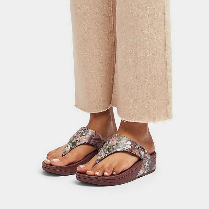 Brown Women's FitFlop Lulu X Jim Thompson Limited Edition Leather Toe-Post Sandals | 347TUPASC