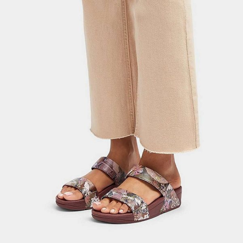 Brown Women's FitFlop Lulu X Jim Thompson Limited Edition Leather Slides | 147UHWKDJ