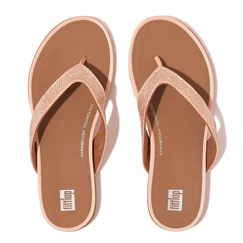 Brown / Beige Women's FitFlop Gracie Crystal Flip Flops | 508LJFEWH