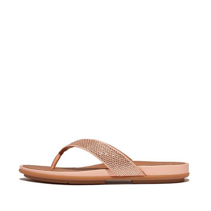 Brown / Beige Women\'s FitFlop Gracie Crystal Flip Flops | 508LJFEWH