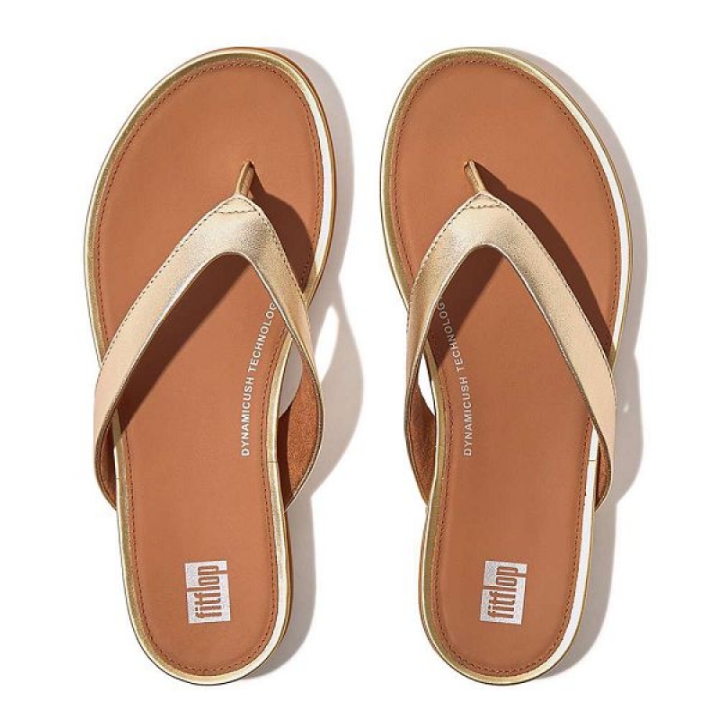 Brown / Gold Women's FitFlop Gracie Metallic Leather Flip Flops | 243HYFOWR