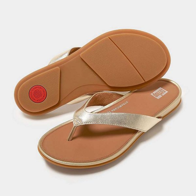 Brown / Gold Women's FitFlop Gracie Metallic Leather Flip Flops | 243HYFOWR