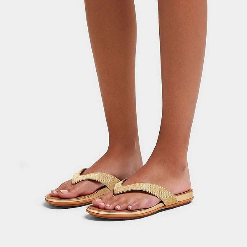 Brown / Gold Women's FitFlop Gracie Shimmerlux Flip Flops | 632FSZQOB