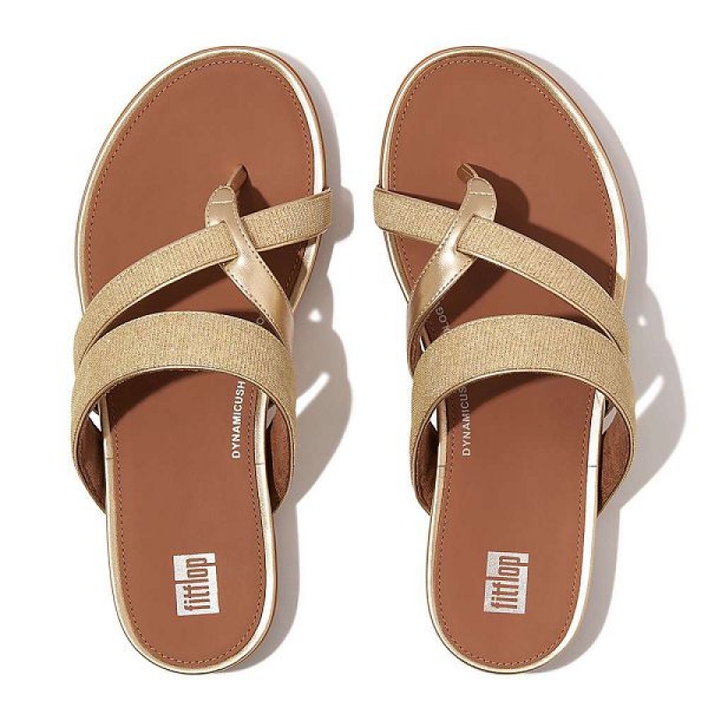 Brown / Gold Women's FitFlop Gracie Shimmerlux Strappy Toe-Post Sandals | 410BYFPMA