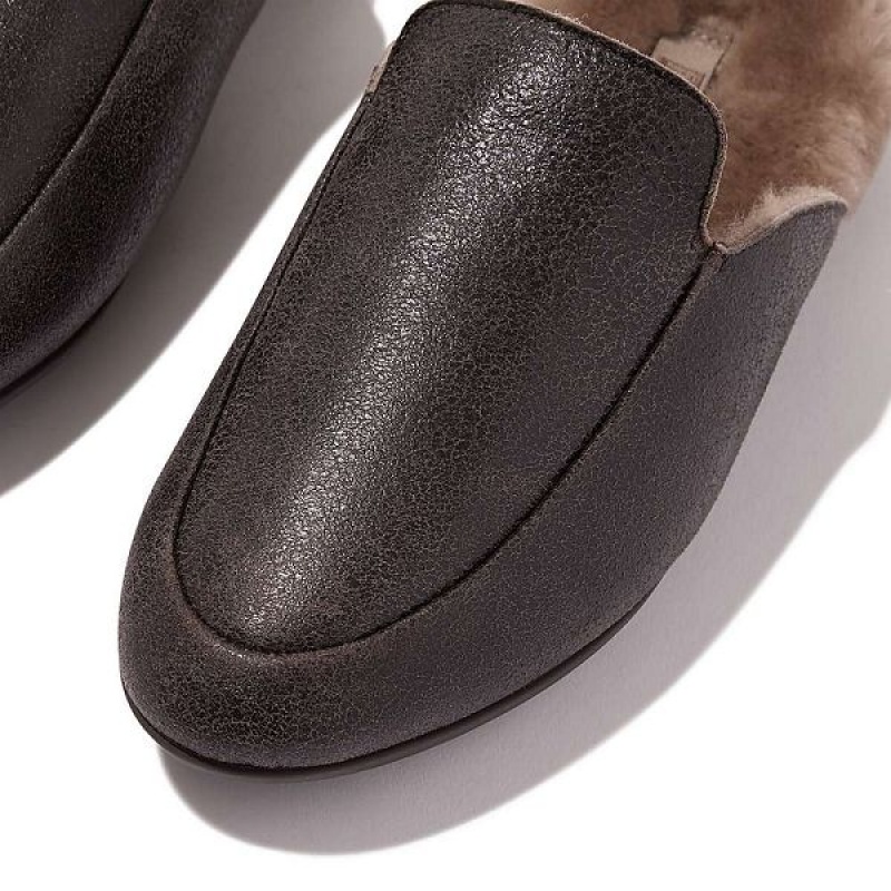 Chocolate Women's FitFlop Gracie Double Faced Shearling Leather Mules | 934DAQGJU