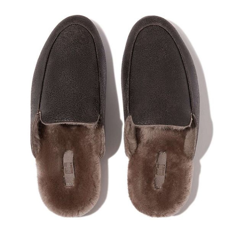 Chocolate Women's FitFlop Gracie Double Faced Shearling Leather Mules | 934DAQGJU