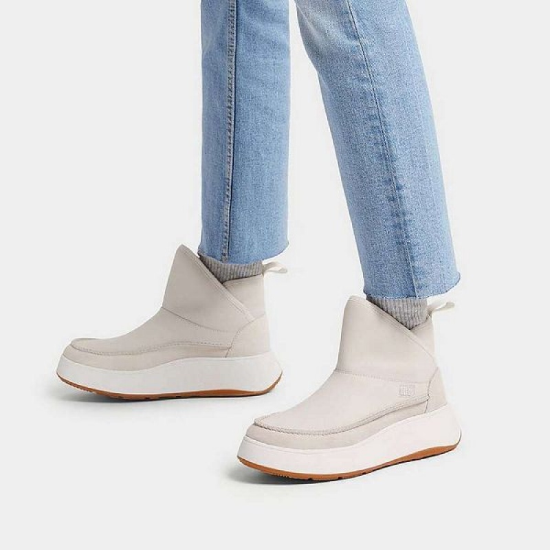 Cream Women's FitFlop F-Mode Nubuck-Mix Flatform Bootie Sneakers | 039BQMIWC