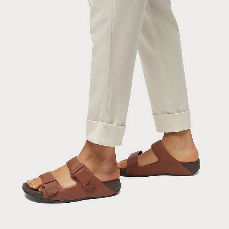 Dark Brown Men's FitFlop Gogh Leather Sandals | 089GPVDLM