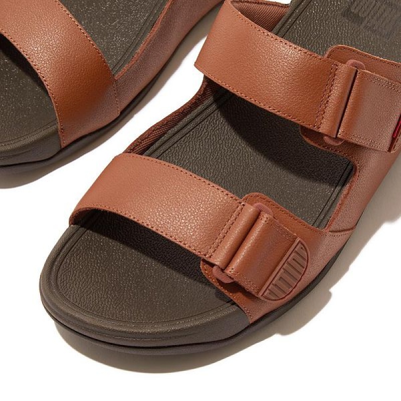 Dark Brown Men's FitFlop Gogh Leather Sandals | 089GPVDLM