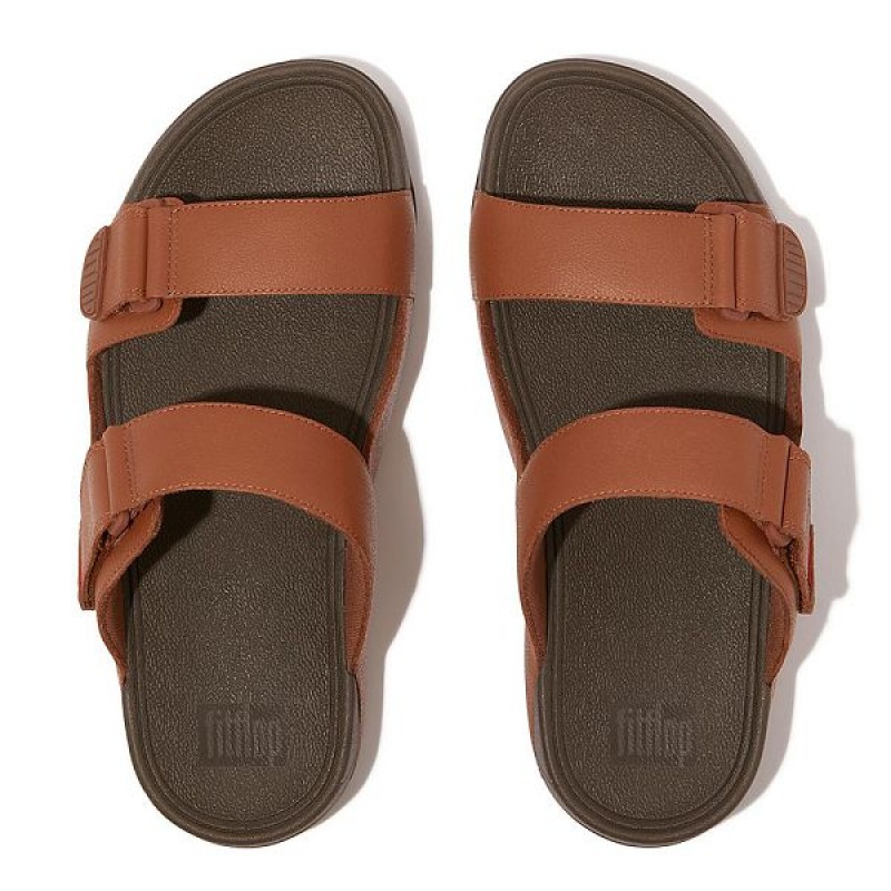 Dark Brown Men's FitFlop Gogh Leather Sandals | 089GPVDLM