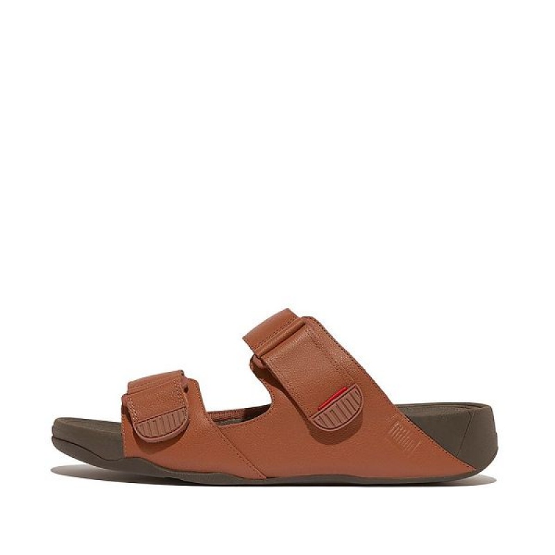 Dark Brown Men\'s FitFlop Gogh Leather Sandals | 089GPVDLM