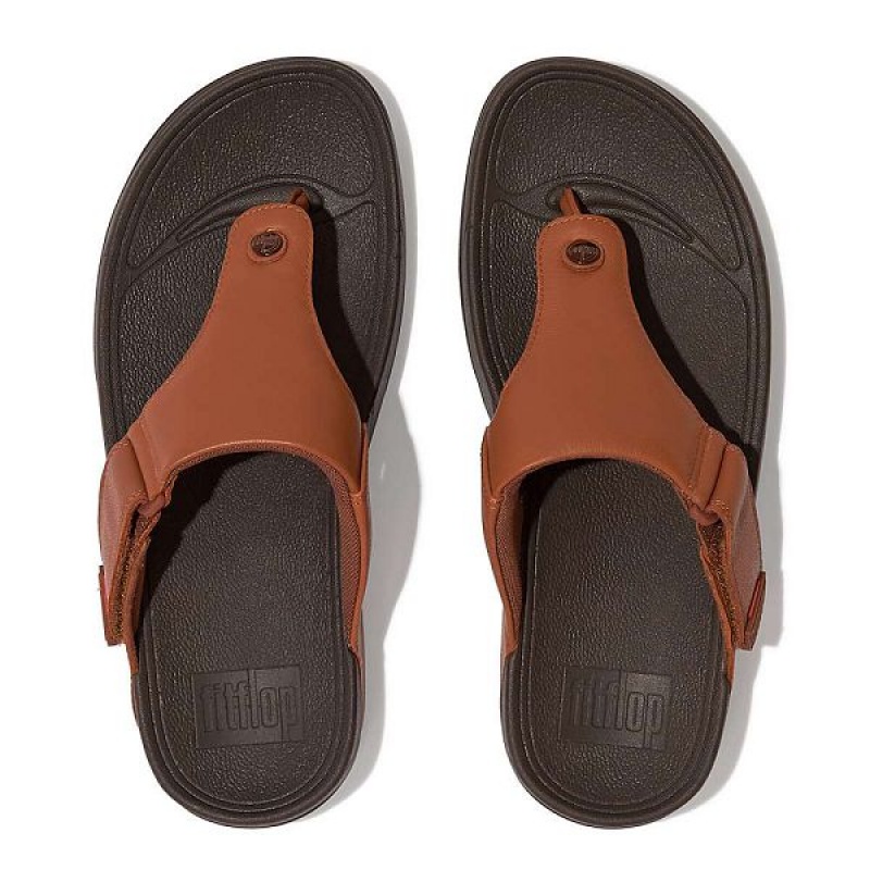 Dark Brown Men's FitFlop Trakk Ii Leather Flip Flops | 165DYBXPA