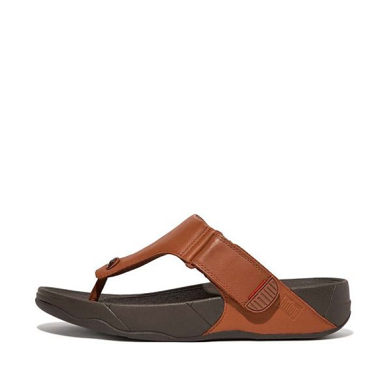 Dark Brown Men\'s FitFlop Trakk Ii Leather Flip Flops | 165DYBXPA