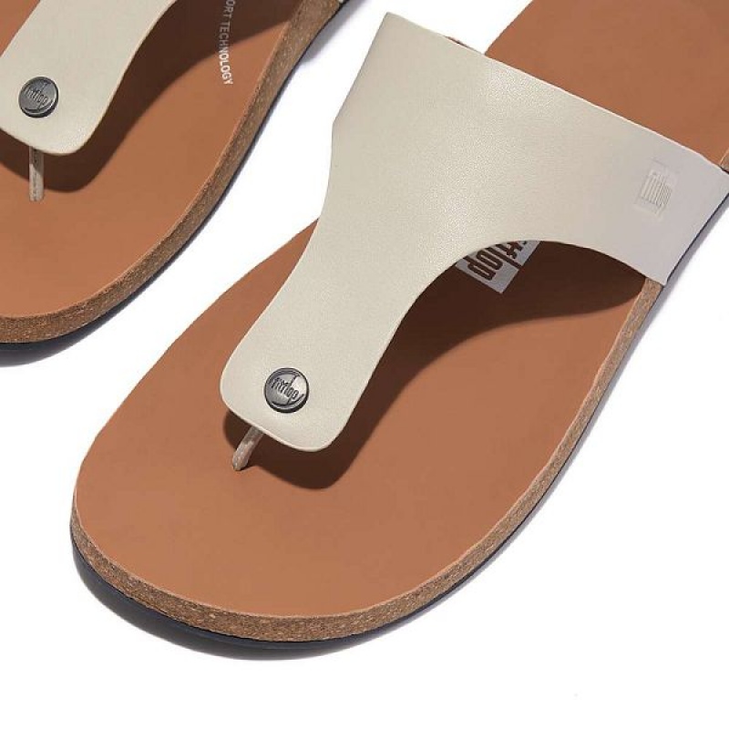 Grey Men's FitFlop Iqushion Leather Toe-Post Sandals | 308GVRFNO