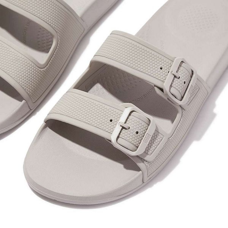 Grey Men's FitFlop Iqushion Two Bar Buckle Slides | 452RWYEFB