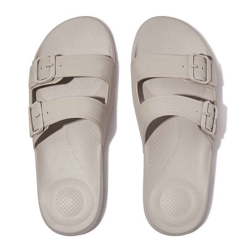 Grey Men's FitFlop Iqushion Two Bar Buckle Slides | 452RWYEFB