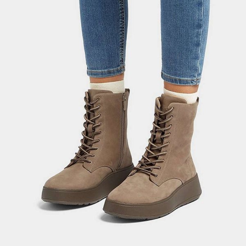 Grey Women's FitFlop F-Mode Nubuck Lace Up Flatform Ankle Boots | 916GFORZH