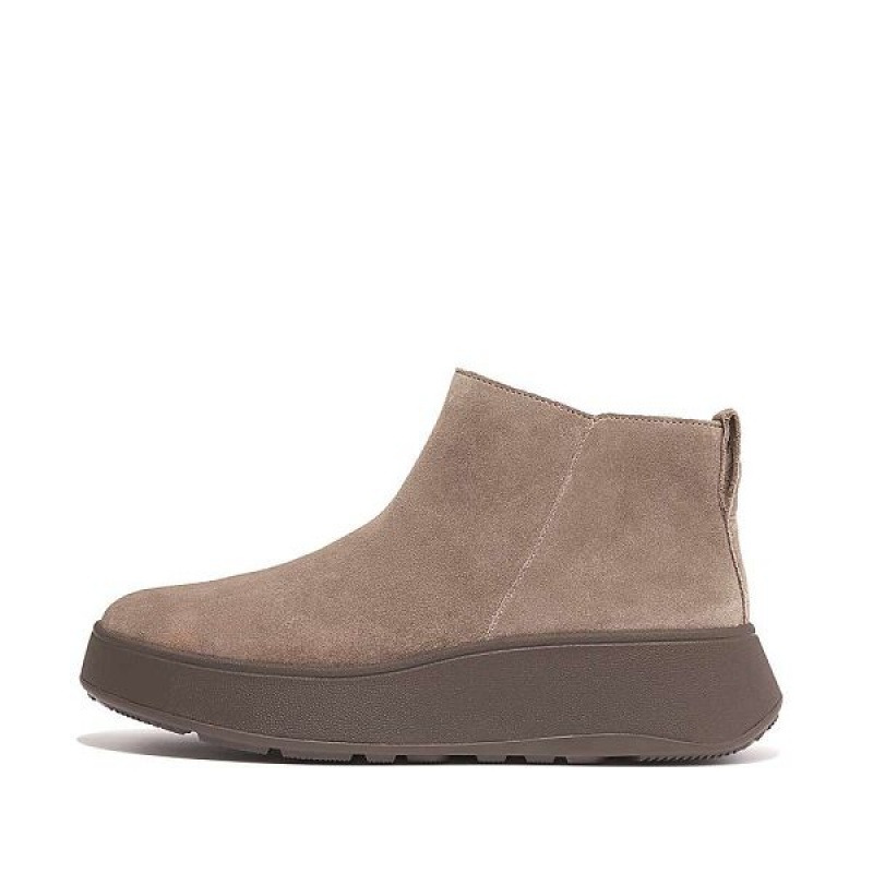 Grey Women\'s FitFlop F-Mode Suede Flatform Zip Ankle Boots | 928XUOIVW