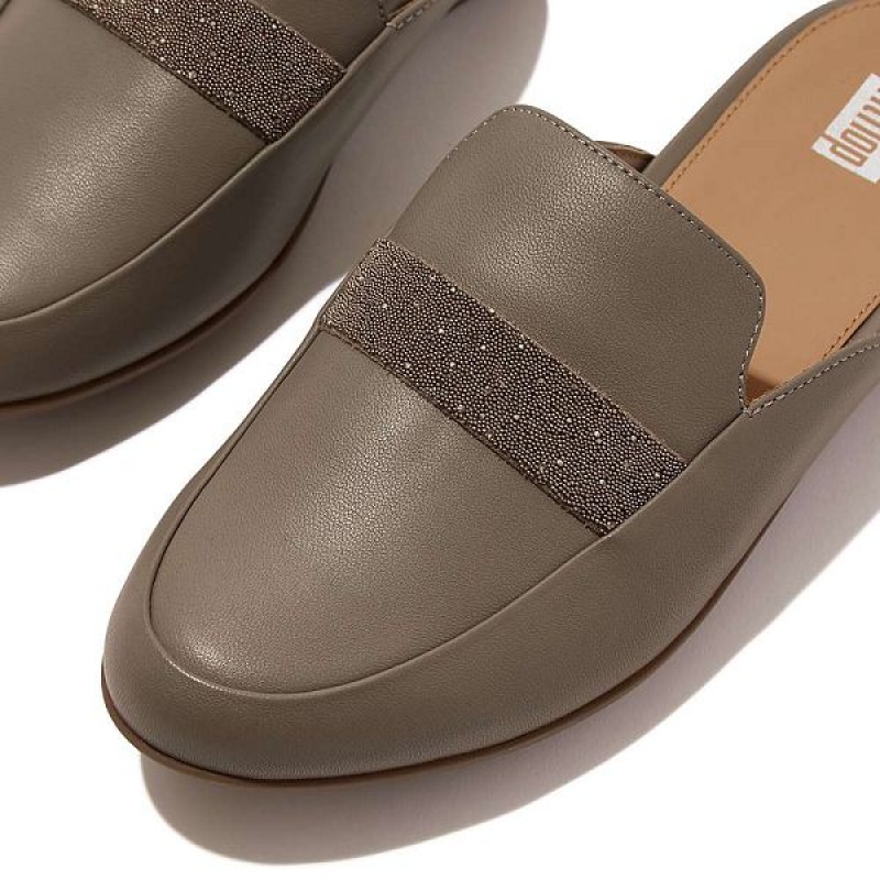 Grey Women's FitFlop Gracie Opul Trim Leather Mules | 725GYURXN