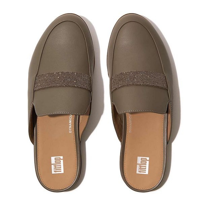 Grey Women's FitFlop Gracie Opul Trim Leather Mules | 725GYURXN