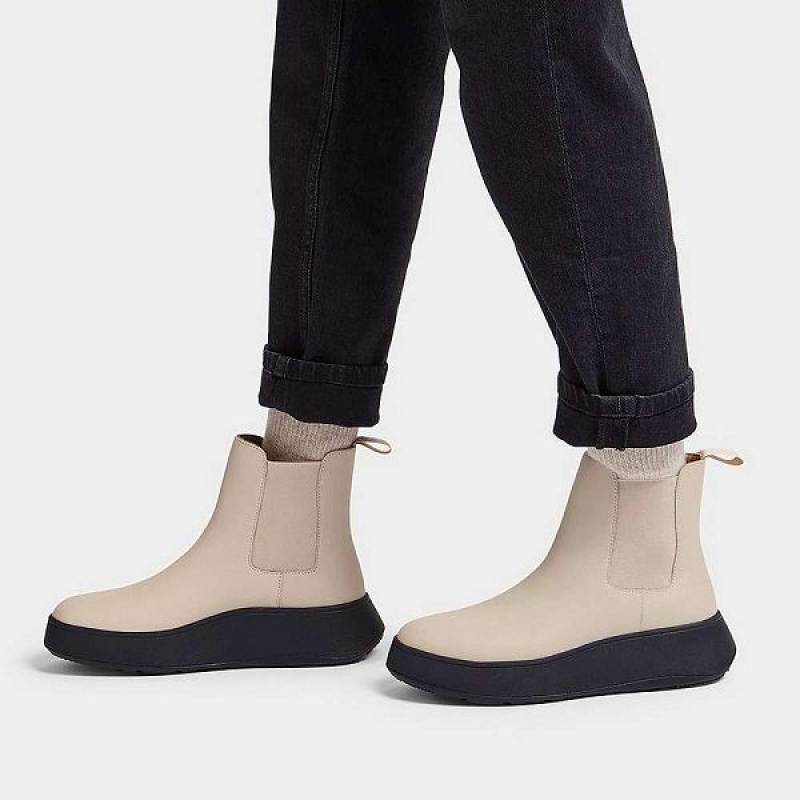 Grey / Beige Women's FitFlop F-Mode Leather Flatform Chelsea Boots | 321VHQZUY