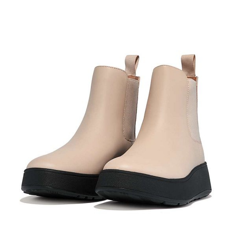 Grey / Beige Women's FitFlop F-Mode Leather Flatform Chelsea Boots | 321VHQZUY