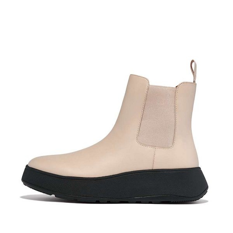 Grey / Beige Women\'s FitFlop F-Mode Leather Flatform Chelsea Boots | 321VHQZUY