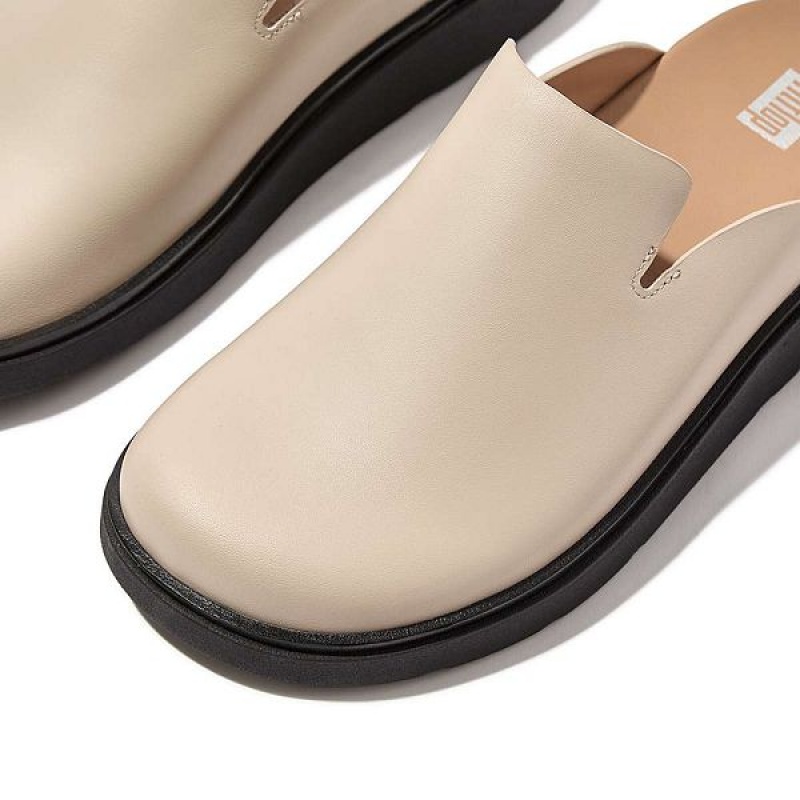 Grey / Beige Women's FitFlop Gen-Ff Leather Mules | 435RPBWKD