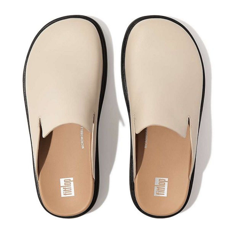 Grey / Beige Women's FitFlop Gen-Ff Leather Mules | 435RPBWKD