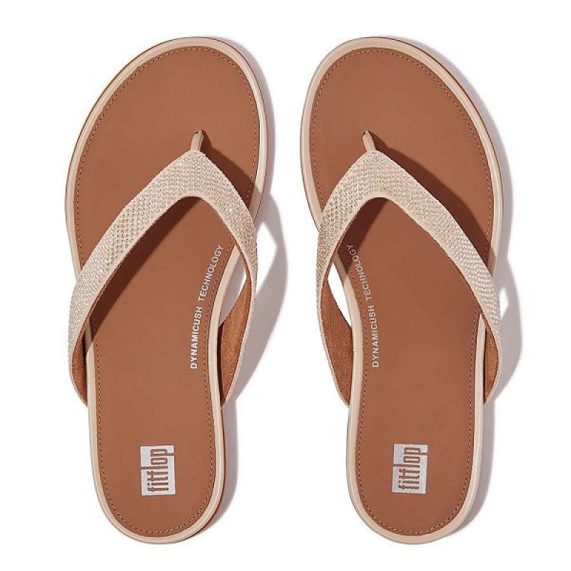 Grey / Beige Women's FitFlop Gracie Crystal Flip Flops | 416SGKWXZ