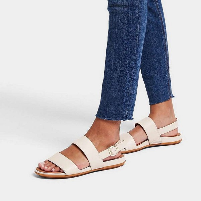 Grey / Beige Women's FitFlop Gracie Leather Back-Strap Sandals | 051FWMAZP