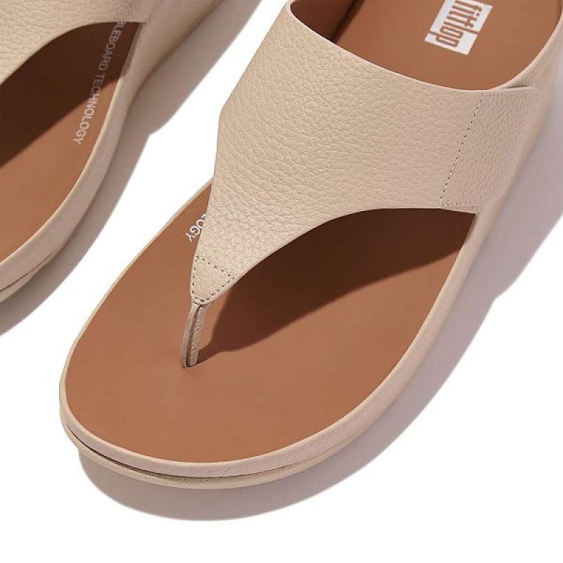 Grey / Beige Women's FitFlop Shuv Adjustable Raw Edge Tumbled Leather Toe-Post Sandals | 863LPIQBA