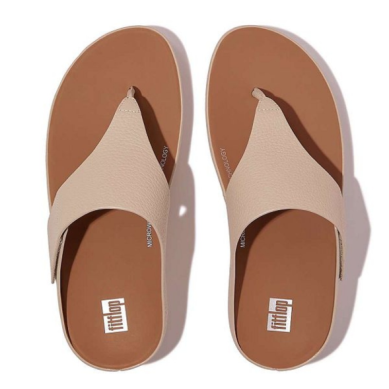 Grey / Beige Women's FitFlop Shuv Adjustable Raw Edge Tumbled Leather Toe-Post Sandals | 863LPIQBA