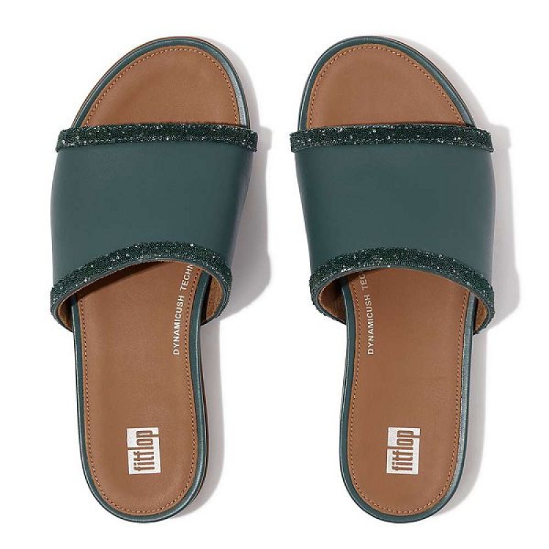 Grey / Blue Women's FitFlop Gracie Opul Trim Leather Slides | 520HCXQSD