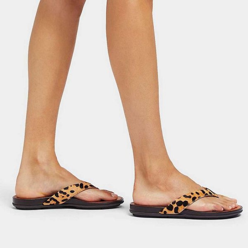 Leopard Women's FitFlop Gracie Leopard Print Leather Flip Flops | 963MRKFDC